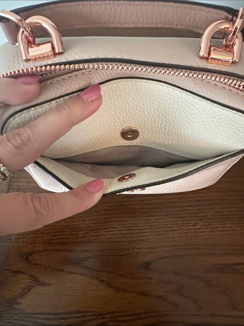 Michael Kors Blush Pink & Cream Leather Mini Top-Handle Bag with Crossbody Strap
